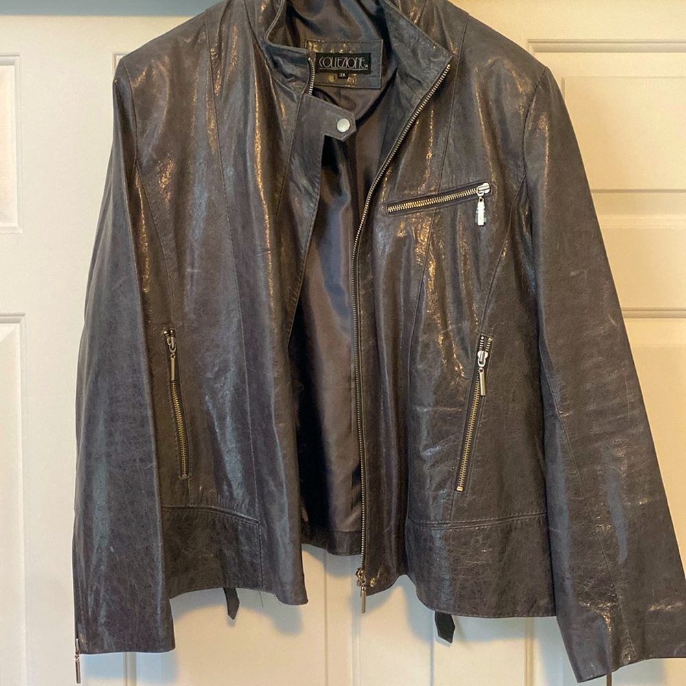 Collezione Gray Glazed Leather Motorcycle Jacket